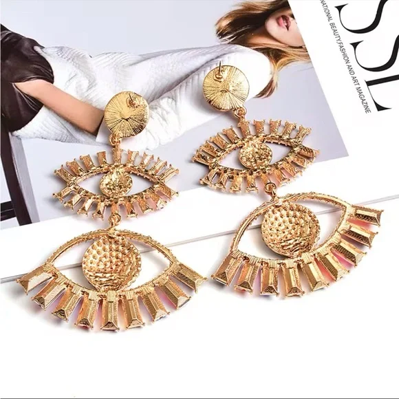 LAST 1! EVIL EYE! Rhinestone and Faux Pearls Large Colorful Dangle Earrings! - Picture 7 of 9